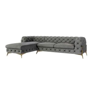 S-Style CHESTERFIELD ROHOVÁ SEDAČKA Lexi v sivej farbe so zlatými nohami - otoman vľavo vyobraziť