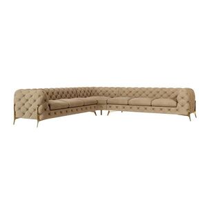 S-Style CHESTERFIELD ROHOVÁ SEDAČKA Lexi v béžovej farbe so zlatými nohami vyobraziť