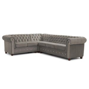 S-Style ROHOVÁ SEDAČKA Chesterfield Cleo Blink sivá, zamat s kryštálovým prešívaním - otoman vľavo vyobraziť