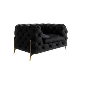 S-Style CHESTERFIELD KRESLO Lexi z čierneho zamatu so zlatými nohami vyobraziť