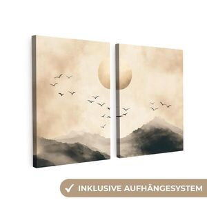 MuchoWow 2-DIELNA sada Krajina - Japonsko - Béžová - Vtáky 120x80 cm vyobraziť