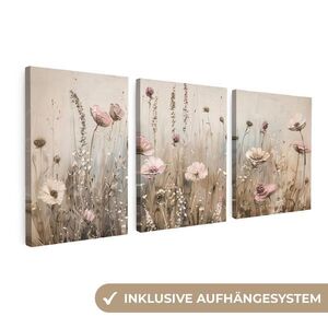 MuchoWow 3-DIELNA sada Kvety - béžová - moderná - ružová 90x40 cm vyobraziť