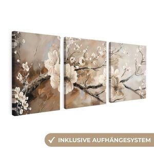 MuchoWow 3-DIELNA sada Blossom - Béžová - Abstraktné - Kvety 90x40 cm vyobraziť
