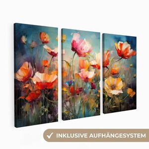 MuchoWow 3-DIELNA sada Kvety - farebné - abstraktné 60x40 cm vyobraziť