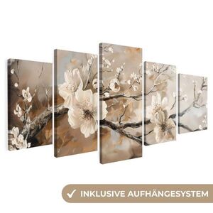 MuchoWow 5-DIELNA sada Blossom - Béžová - Abstraktné - Kvety 100x50 cm vyobraziť