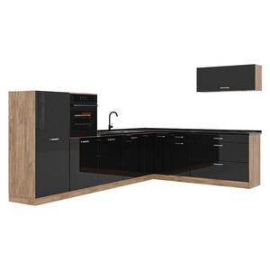 Vicco ROHOVÁ KUCHYŇA R-Line, Čierny vysoký lesk/Dub Goldkraft, 327 x cm antrasiitti työtaso vyobraziť