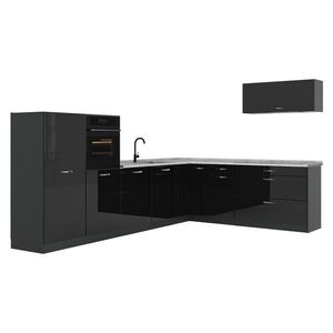 Vicco ROHOVÁ KUCHYŇA R-Line, Čierny vysoký lesk/antracitová, 327 x cm Marmori työtaso vyobraziť