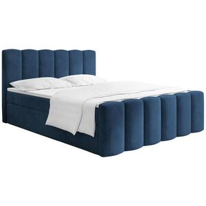 WFL GROUP BOXSPRING POSTEĽ Serenity s Úložným Priestorom – Tmavomodrý zamat – 120x200 cm – Taštičkový Matrac H4 a Penový Topper vyobraziť