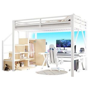 Modenvie VYVÝŠENÁ posteľ z kovu a MDF, 140/200 cm, biela, s LED osvetlením a úložným priestorom vyobraziť
