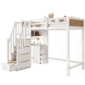 Modenvie VYVÝŠENÁ posteľ z borovicového dreva a MDF, 90/200 cm, biela/prírodná, s písacím stolom vyobraziť