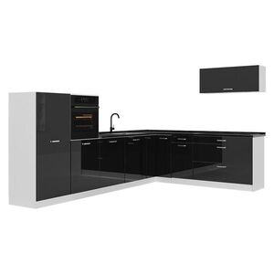 Vicco ROHOVÁ KUCHYŇA R-Line, Čierny vysoký lesk/biely, 327 x cm antrasiitti työtaso vyobraziť