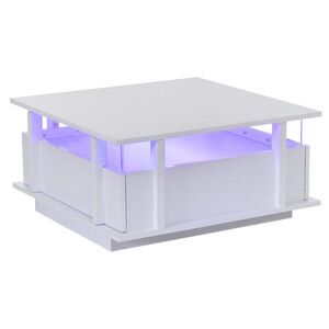 OKWISH KONFERENČNÝ stolík 70/70/35 cm biely s LED osvetlením a 2 zásuvkami z drevotriesky vyobraziť
