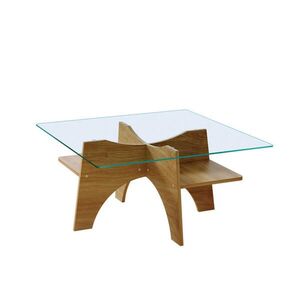 OKWISH KONFERENČNÝ stolík 80/80/40 cm transparentný a vo farbe svetlého dreva s úložným priestorom z MDF a skla vyobraziť