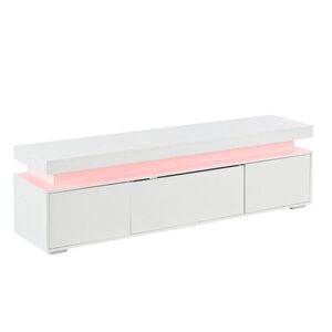 OKWISH TV stolík 150/35/43 cm biely z drevotriesky s LED osvetlením a 3 dvierkami vyobraziť