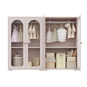 OKWISH ŠATNÍK 160/50/120 cm baby ružová z MDF a akrylu s priehľadnými dverami a nastaviteľnými policami vyobraziť