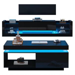 OKWISH OBÝVACIA zostava TV skrinka 181/38/38 cm a konferenčný stolík 100/50/40, 3 cm čierna s LED z drevotriesky vyobraziť