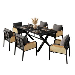 OKWISH ZÁHRADNÁ jedálenská súprava stôl 148/80/75 cm stolička 57/63/84 cm čierna/prírodná pre 6 osôb zo železa a polyesteru vyobraziť