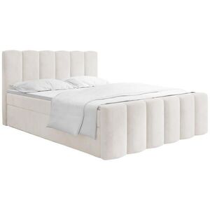 WFL GROUP BOXSPRING POSTEĽ Serenity s Úložným Priestorom – Krémový Zamat – 140x200 cm – Taštičkový Matrac H4 a Penový Topper vyobraziť
