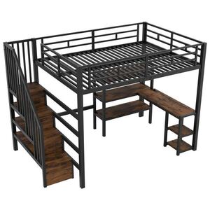 STILVORA VYSOKÁ POSTEĽ 140/200 cm čierna so stolom, regálom, LED a USB vyobraziť