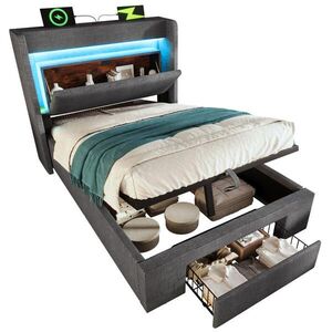 STILVORA ČALÚNENÁ POSTEĽ 90 × 200 cm, sivá, úložný box, zásuvka, LED, USB, ľan vyobraziť
