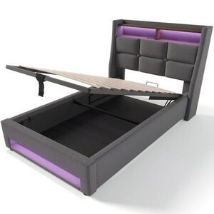 STILVORA ČALÚNENÁ POSTEĽ 90 × 200 cm, sivá, úložný box, LED, USB, ľan, vintage dizajn vyobraziť