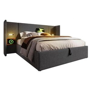 STILVORA ČALÚNENÁ POSTEĽ 160 × 200 cm, sivá, ľan, úložný box, LED, USB, Type-C vyobraziť