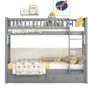 OKWISH POSCHODOVÁ posteľ 90/200 cm sivá s 2 zásuvkami a možnosťou rozloženia na 2 lôžka z borovice a MDF vyobraziť