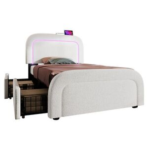 STILVORA ČALÚNENÁ POSTEĽ 90 × 200 cm, biela, 2 zásuvky, LED, USB/Type-C, umelá sherpa vyobraziť