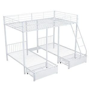 Modenvie POSCHODOVÁ posteľ 140/200 + 2x 90/200 cm z kovu biela, rozložiteľná so zásuvkami vyobraziť