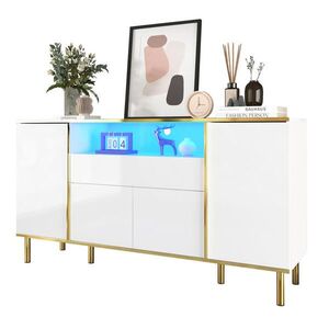 Modenvie ŠIROKÁ komoda 150/40/80 cm z MDF a drevotriesky, biela vo vysokom lesku s LED osvetlením vyobraziť
