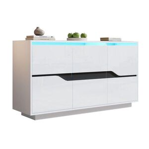 Modenvie ŠIROKÁ komoda z drevotriesky, 140/40/70 cm, biela a čierna, s LED osvetlením vyobraziť
