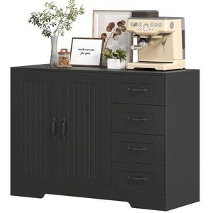 Modenvie ŠIROKÁ komoda 105/40/76 cm z dreveného materiálu čierna, so 4 zásuvkami a skrinkou vyobraziť