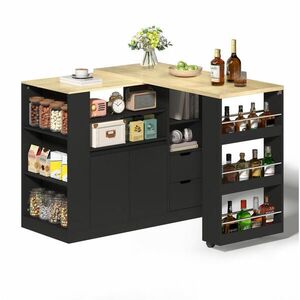 Modenvie KUCHYNSKÝ ostrovček z MDF, 115/50/92 cm čierny v dekore prírodného dreva, s otočnou výsuvnou doskou vyobraziť