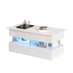 Flora Grace KONFERENČNÝ stolík 100/50/46 cm biely s LED, výsuvnou doskou a úložným priestorom vyobraziť
