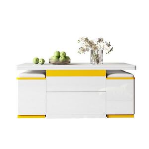 Flora Grace KONFERENČNÝ stolík s výklopnou doskou 100/50/43 cm, biely/žltý, 4 taburetky vyobraziť