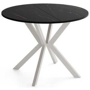 WFL GROUP OKRUHLY Rozkladaci Jedalensky Stol - Loft Styl s Kovovymi Nohami - 100 az 180 cm - Industrialny Stol - Biely Mramor - 100 cm vyobraziť