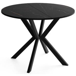 WFL GROUP OKRUHLY Rozkladaci Jedalensky Stol - Loft Styl s Kovovymi Nohami - 100 az 180 cm - Industrialny Stol - Biely Mramor - 100 cm vyobraziť