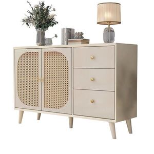 Redom SIDEBOARD 120/40/82, 5 cm s push-to-open, 2 dvierkami a 3 zásuvkami, ratanovým dekorom, Biela vyobraziť