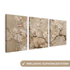 MuchoWow 3-DIELNA sada Béžová - Blossom - Modern 90x40 cm vyobraziť
