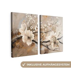 MuchoWow 2-DIELNA sada Blossom - Béžová - Abstraktné - Kvety 60x40 cm vyobraziť