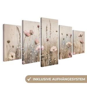 MuchoWow 5-DIELNA sada Kvety - béžová - moderná - ružová 100x50 cm vyobraziť