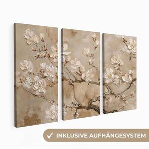 MuchoWow 3-DIELNA sada Béžová - Blossom - Modern 60x40 cm vyobraziť