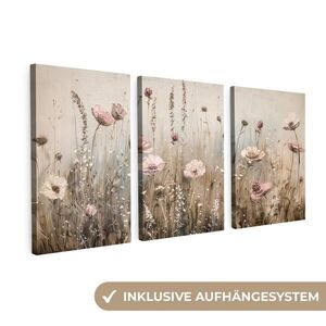 MuchoWow 3-DIELNA sada Kvety - béžová - moderná - ružová 120x60 cm vyobraziť