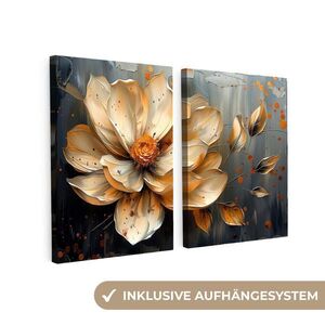 MuchoWow 2-DIELNA sada Kvetina - zlatá - abstraktná - farba 120x80 cm vyobraziť