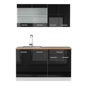 Vicco JEDNOLÔŽKOVÁ KUCHYŇA R-Line Čierny vysoký lesk 140 cm , AP Oak vyobraziť