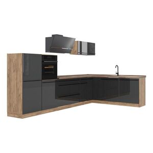 Vicco ROHOVÁ KUCHYŇA R-Line, Antracit vysoký lesk/Dub Goldkraft, 347 x cm Goldkraft tammi työtaso vyobraziť