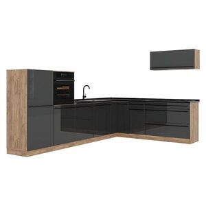 Vicco ROHOVÁ KUCHYŇA R-Line, Antracit vysoký lesk/Dub Goldkraft, 327 x cm antrasiitti työtaso vyobraziť