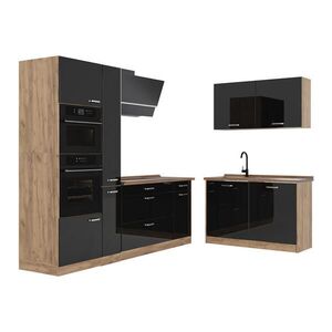 Vicco ROHOVÁ KUCHYŇA R-Line, Čierny vysoký lesk/Dub Goldkraft, 230 x 120 cm Goldkraft tammi työtaso vyobraziť