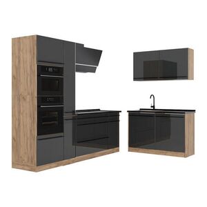 Vicco ROHOVÁ KUCHYŇA R-Line, Antracit vysoký lesk/Dub Goldkraft, 230 x 120 cm antrasiitti työtaso vyobraziť