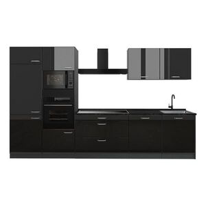 Vicco KUCHYNKA R-Line, Čierny vysoký lesk/antracitová, 340 cm antrasiitti työtaso vyobraziť